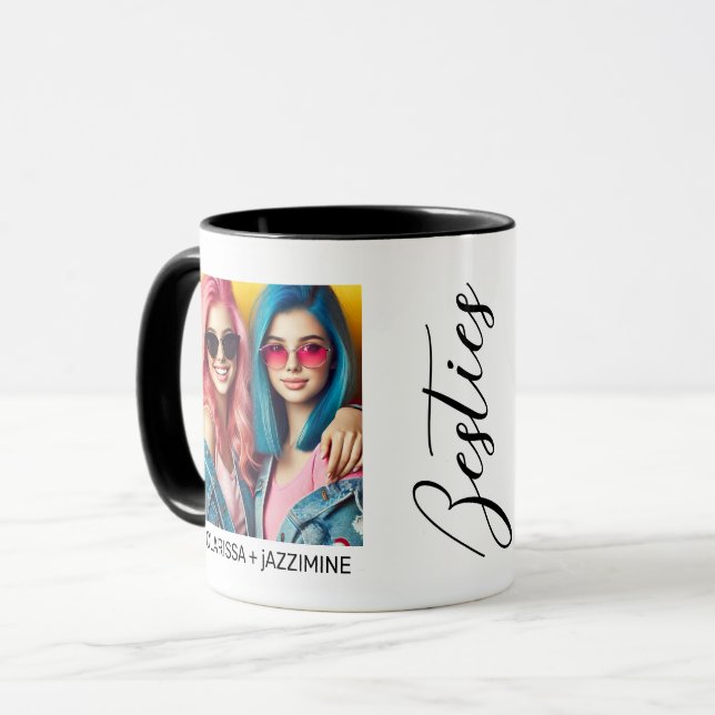 Modern Bestie Black Script 2 Photo Mug (Front Left)