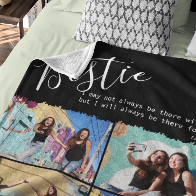 Modern Bestie Quote Photo Collage Personalized BFF Fleece Blanket (Creator Uploaded)