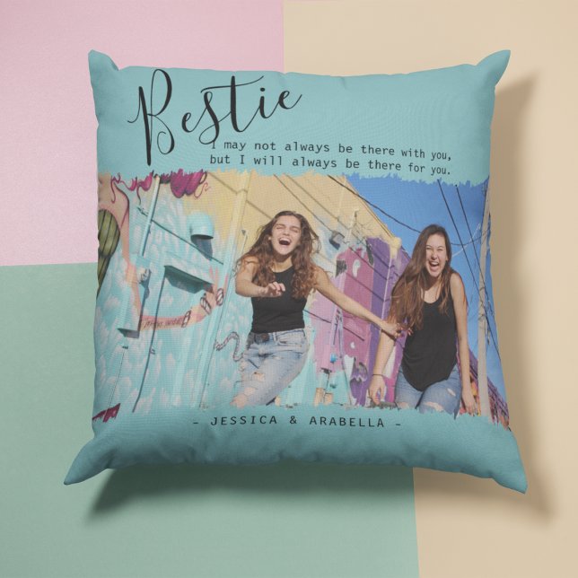 Modern Bestie Quote Photo Personalized BFF Cushion (Creator Uploaded)