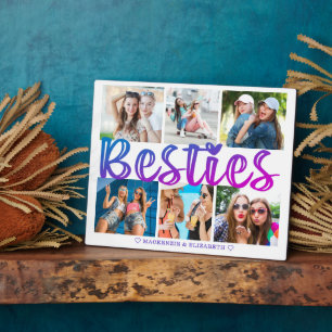 Modern BESTIES 6 Photo Collage Pink Purple 8x10 Plaque