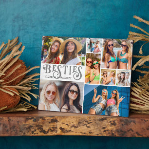 Modern BESTIES 8 Photo Collage Custom Colours Plaque