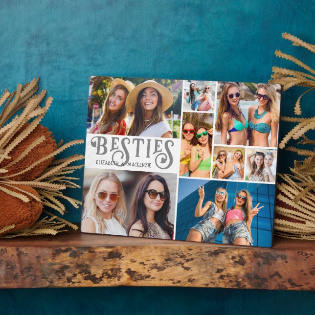 Modern BESTIES 8 Photo Collage Custom Colours Plaque (Side)