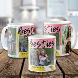 Modern Besties Best Friends Names 3 Photo Collage Coffee Mug<br><div class="desc">Photo Coffee mug with Besties typography and a colourful abstract watercolor print. Personalise with names and 3 pictures of the best friends forever to make it a memorable keepsake.</div>