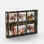 Modern Besties BFF Best Friends Photo Gift Block<br><div class="desc">Cute modern chic best friends photo collage with black and gold leopard glitter background features 6 photos. Perfect birthday or Christmas gift for your bestie!</div>