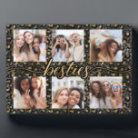 Modern Besties BFF Best Friends Photo Gift Plaque<br><div class="desc">Cute modern chic best friends photo collage with black and gold leopard glitter background features 6 photos. Perfect birthday or Christmas gift for your bestie!</div>