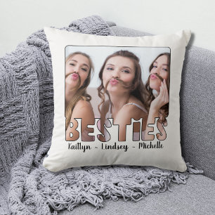 Modern BESTIES Friends Typography Photo Names Thro Cushion