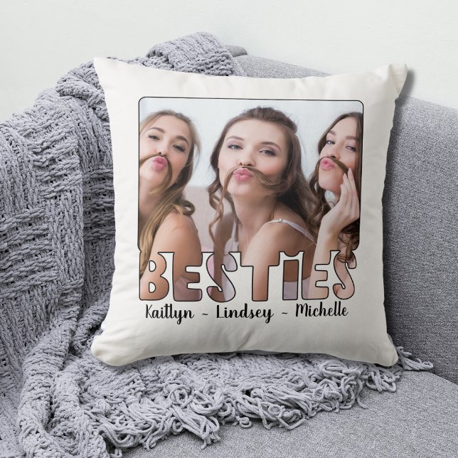 Modern BESTIES Friends Typography Photo Names Thro Cushion (Creator Uploaded)