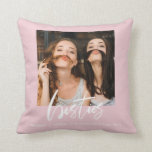 Modern Besties photo best friends pink Cushion<br><div class="desc">Gift ideas for your bestfriend. Your custom photo on a black dotted pillow with your custom names.</div>
