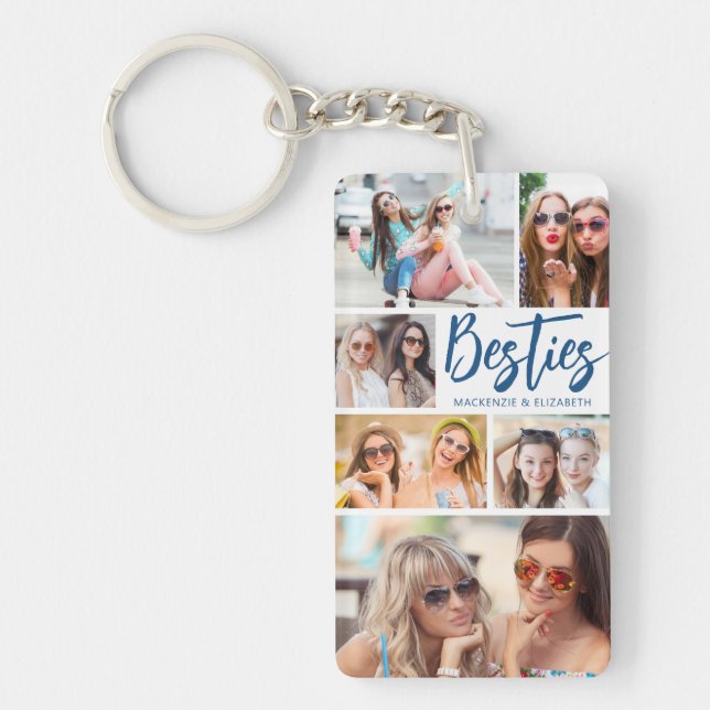 Modern Besties Photo Collage Script Your Colours Key Ring (Front)