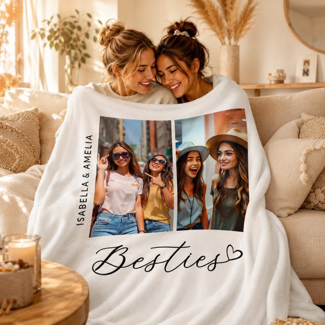 Modern Besties Two Photos Script BBF  Fleece Blanket (Creator Uploaded)
