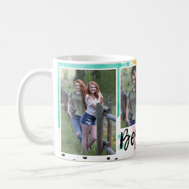 Modern Besties Typography 3 Photo Collage Coffee Mug (Left)