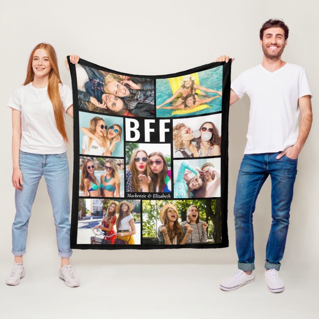 Modern BFF Best Friends Photo Collage Names Fleece Blanket (In Situ)