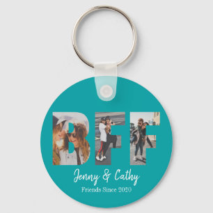 Modern BFF Photo Best Friend Names Teal Green Key Ring