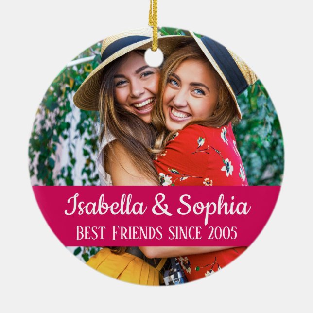 Modern BFF photo Best friends forever trendy Ceramic Tree Decoration (Back)