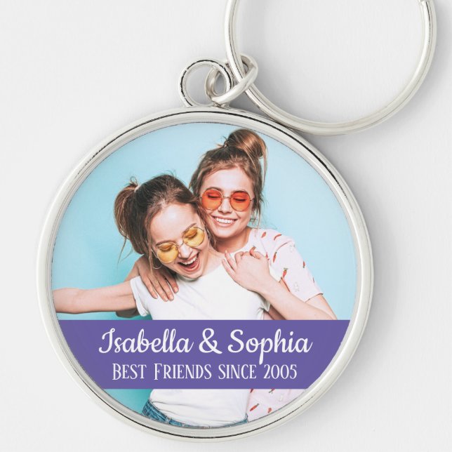 Modern BFF photo Best friends names Key Ring (Front)