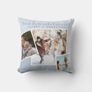 Modern BFF PHOTO COLLAGE Gift Personalised BLUE Cushion