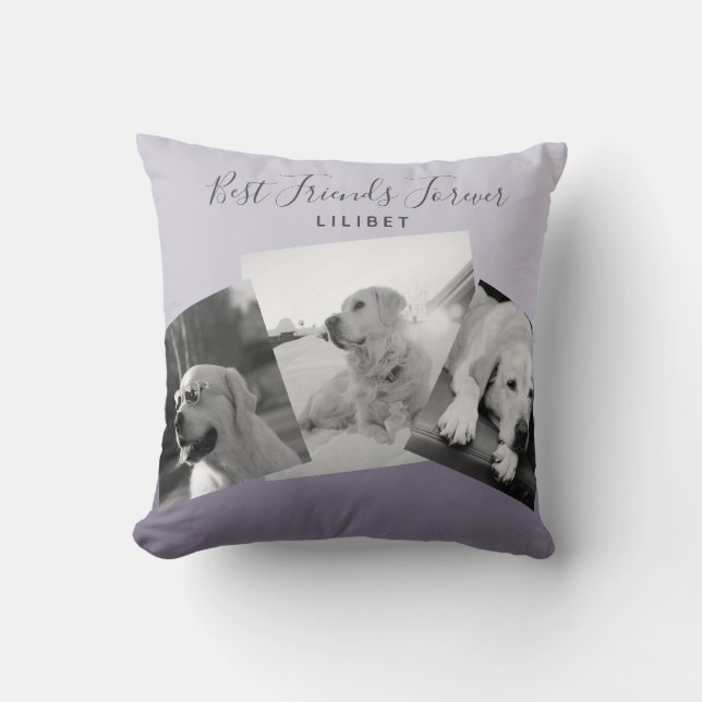 Modern BFF PHOTO COLLAGE Gift Personalised Purple Cushion (Front)