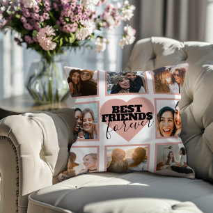 Modern BFF Photo Collage Rose Gold Heart Cushion