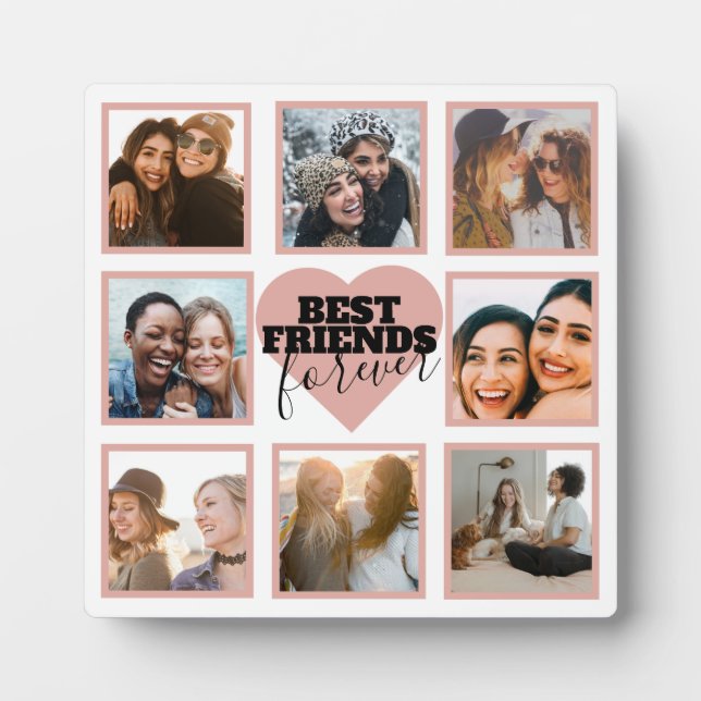 Modern BFF Photo Collage Rose Gold Heart  Plaque (Front)