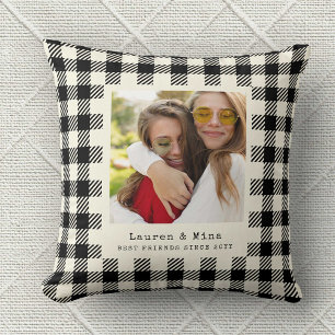 Modern BFF Photo Plaid Friendship Best Friend Cushion