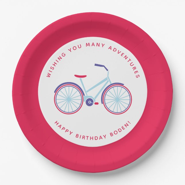 Modern Bicycle in Red and Blue Paper Plate (Front)