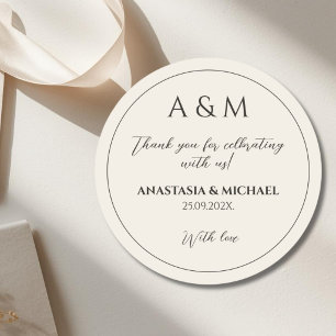 Modern biege minimalist wedding classic round sticker