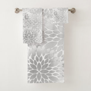 modern big grey dahlias bath towel set