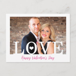Modern Big LOVE Letters   Your Photo Pink Script Holiday Postcard