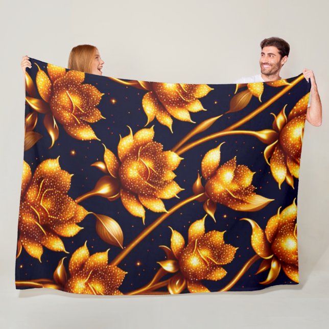 Modern Big Luxury Gold Rose Collection Fleece Blanket (In Situ)