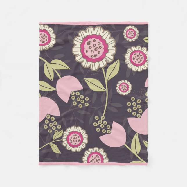 Modern Big Pink Floral Tulip Pattern Fleece Blanket (Front)
