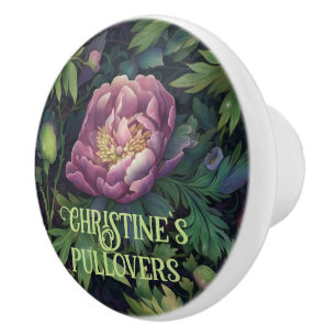 Modern big purple floral lush foliage decor ceramic knob