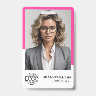 Modern Bight Pink Employee Photo Company Logo ID Badge