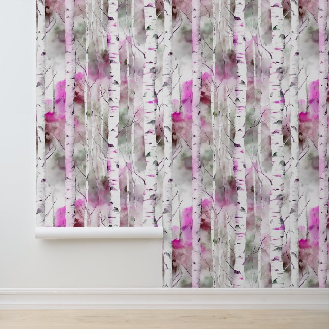 Modern birch on pink wallpaper (Application)