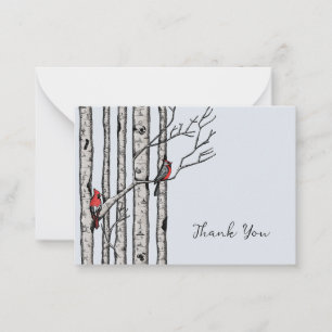 Modern Birch Trees and Red Birds Thank You Card