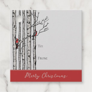 Modern Birch Trees and Red Cardinal Birds Gift Tag