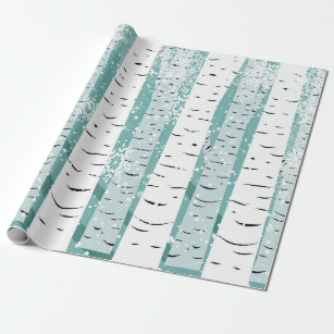 Modern Birch Trees In Snow Wrapping Paper