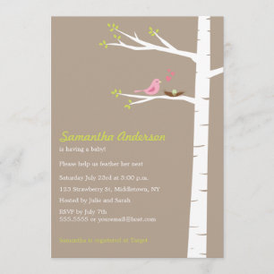 Modern Bird Birch Baby Shower Invitation Neutral