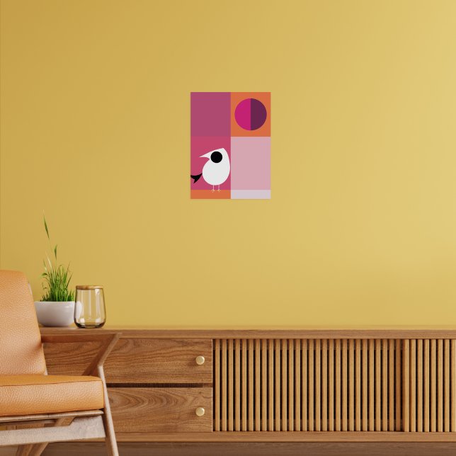 Modern Bird Colour Block Pink Orange Poster (Living Room 2)