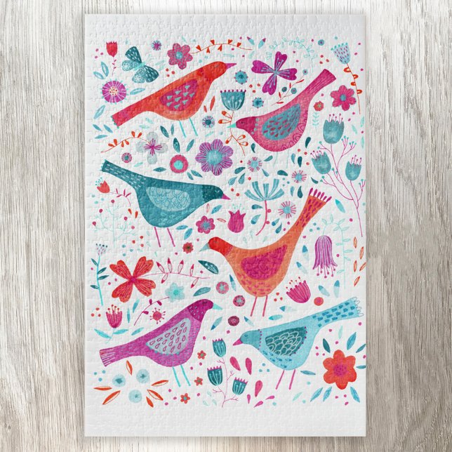 Modern Bird Floral Watercolor Jigsaw Puzzle (Creator Uploaded)