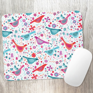 Modern Bird Floral Watercolor Mouse Pad