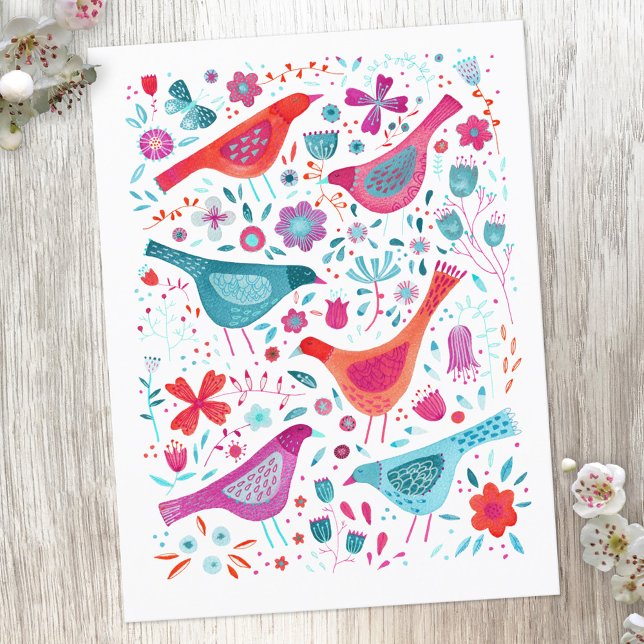 Modern Bird Floral Watercolor Postcard (Creator Uploaded)