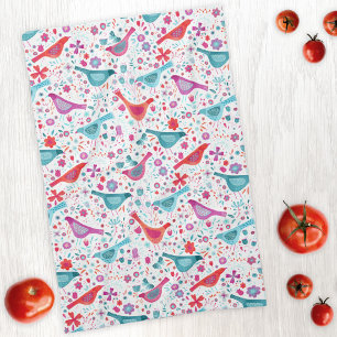 Modern Bird Floral Watercolor Tea Towel