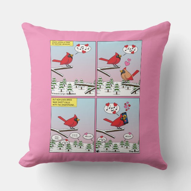 Modern Bird Mating Calls Comic Cushion (Front)