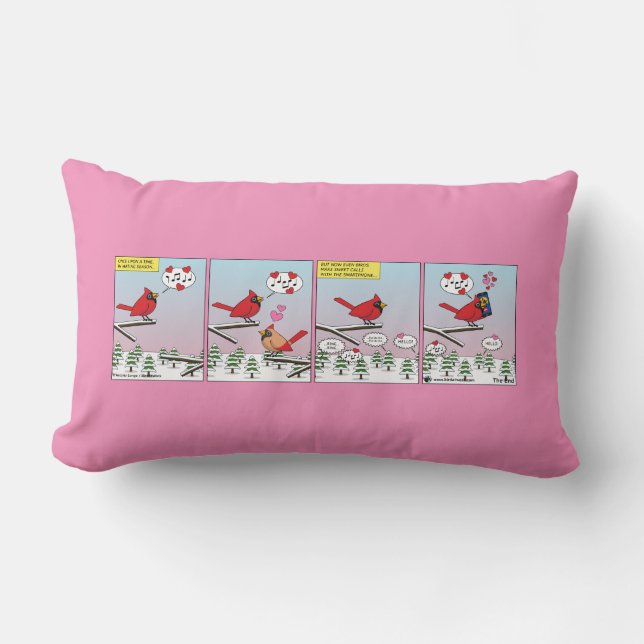 Modern Bird Mating Calls Comic Lumbar Cushion (Front)