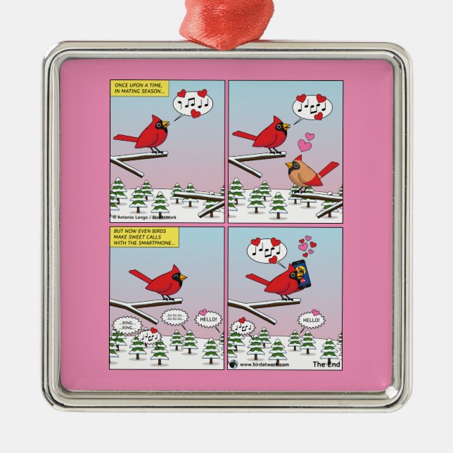 Modern Bird Mating Calls Comic Metal Tree Decoration (Front)