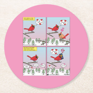 Modern Bird Mating Calls Comic Round Paper Coaster