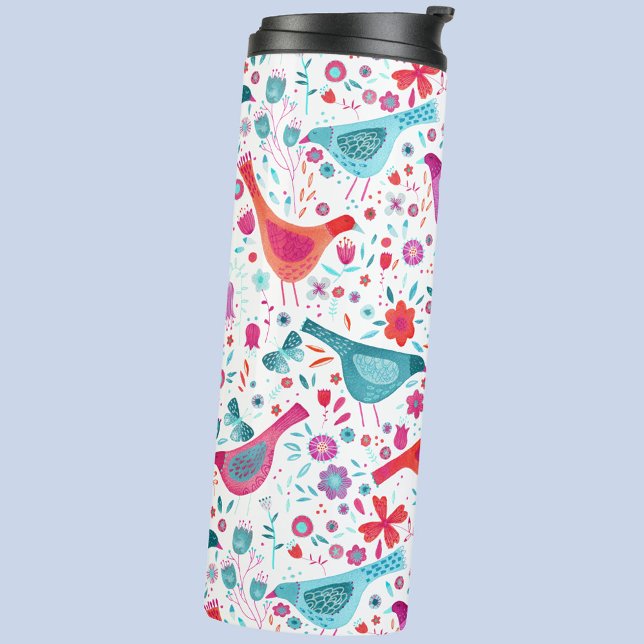 Modern Bird Watercolor Thermal Tumbler (Watercolor bird art thermal tumbler)