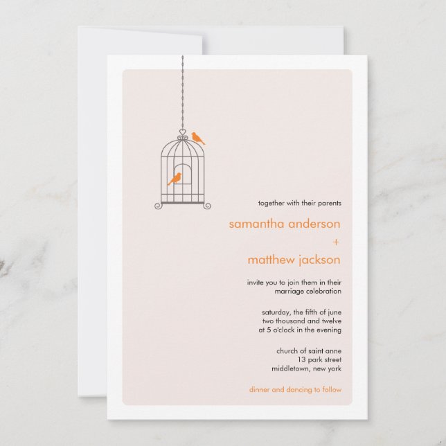 Modern Birdcage Wedding Invitation - Orange (Front)