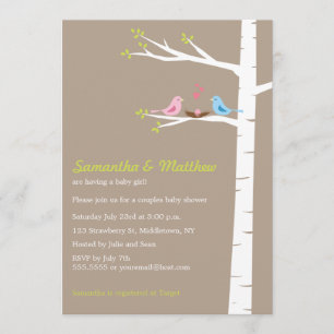 Modern Birds Couples Baby Shower Invitation Girl