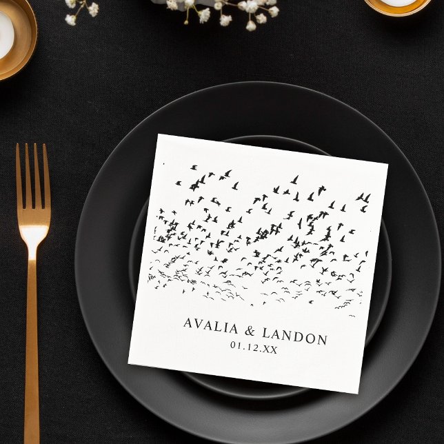 Modern Birds of a Feather Black and White Wedding  Napkin (Creator Uploaded)